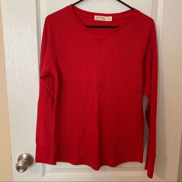 Red long sleeve waffle knit top - Picture 1 of 5